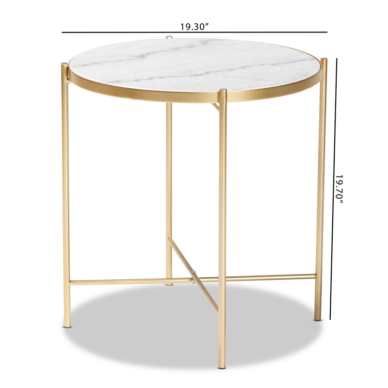 Baxton Studio Maddock Contemporary Gold Metal End Table with Marble Tabletop