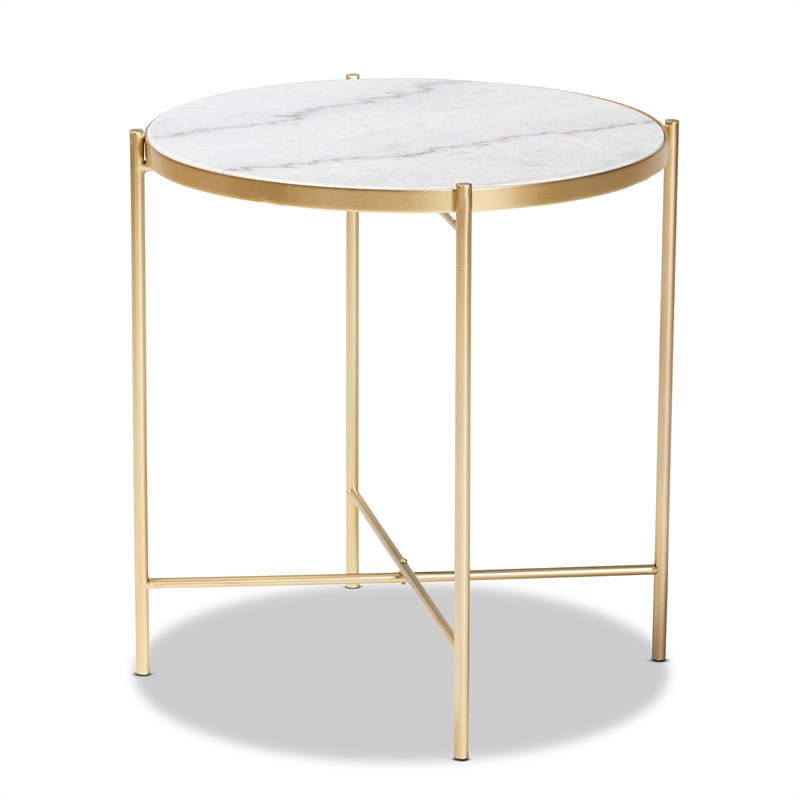 Baxton Studio Maddock Contemporary Gold Metal End Table with Marble Tabletop