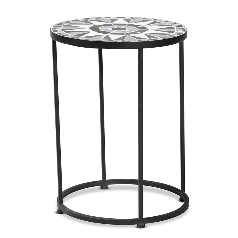 Baxton Studio Kaden Modern Colored Glass and Black Metal Outdoor Side Table