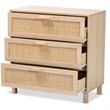 Baxton Studio Sebille Light Brown Wood 3-Drawer Storage Cabinet with Rattan