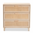 Baxton Studio Sebille Light Brown Wood 3-Drawer Storage Cabinet with Rattan