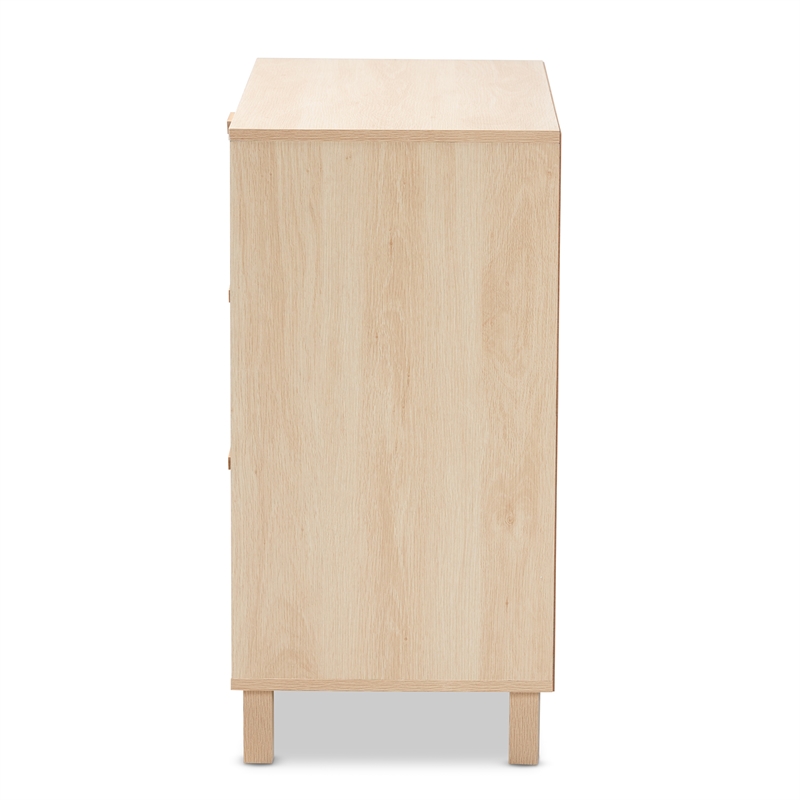 Baxton Studio Sebille Light Brown Wood 3-Drawer Storage Cabinet with Rattan
