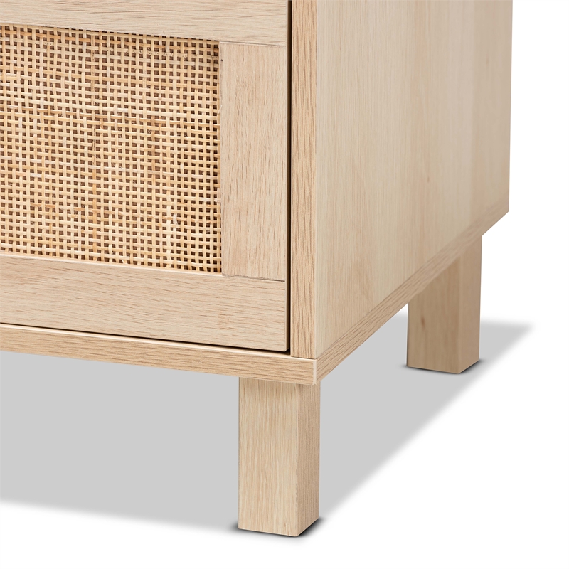 Baxton Studio Sebille Light Brown Wood 3-Drawer Storage Cabinet with Rattan
