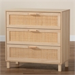 Baxton Studio Sebille Light Brown Wood 3-Drawer Storage Cabinet with Rattan