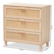 Baxton Studio Sebille Light Brown Wood 3-Drawer Storage Cabinet with Rattan