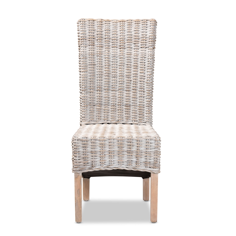 Baxton Studio Trianna Transitional Rattan and Natural Brown Wood Dining Chair
