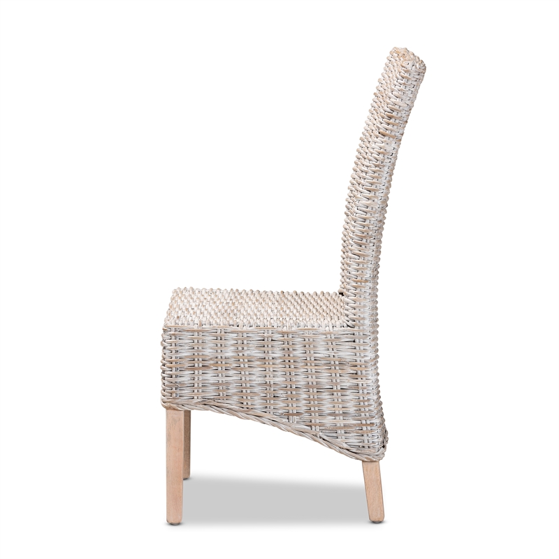 Baxton Studio Trianna Transitional Rattan and Natural Brown Wood Dining Chair