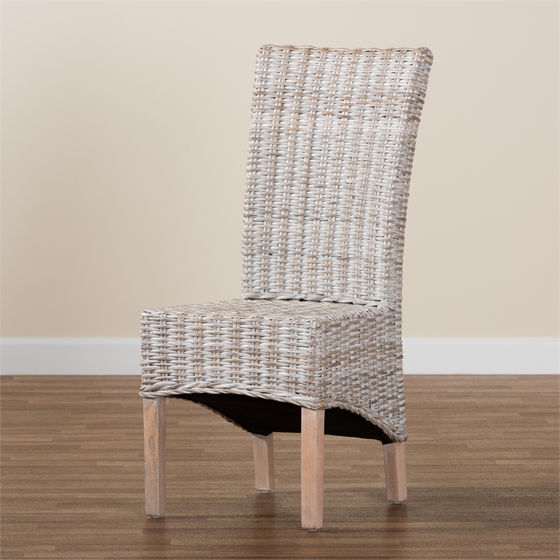 Baxton Studio Trianna Transitional Rattan and Natural Brown Wood Dining Chair