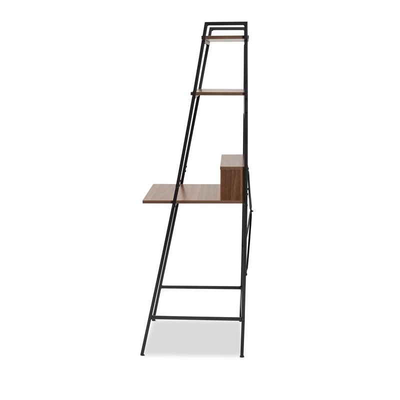 Baxton Studio Palmira Modern Brown  Wood and Black Metal Desk with Shelves
