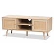 Baxton Studio Sebille Light Brown  Wood 2-Door TV Stand with Natural Rattan
