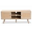Baxton Studio Sebille Light Brown  Wood 2-Door TV Stand with Natural Rattan