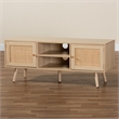 Baxton Studio Sebille Light Brown  Wood 2-Door TV Stand with Natural Rattan