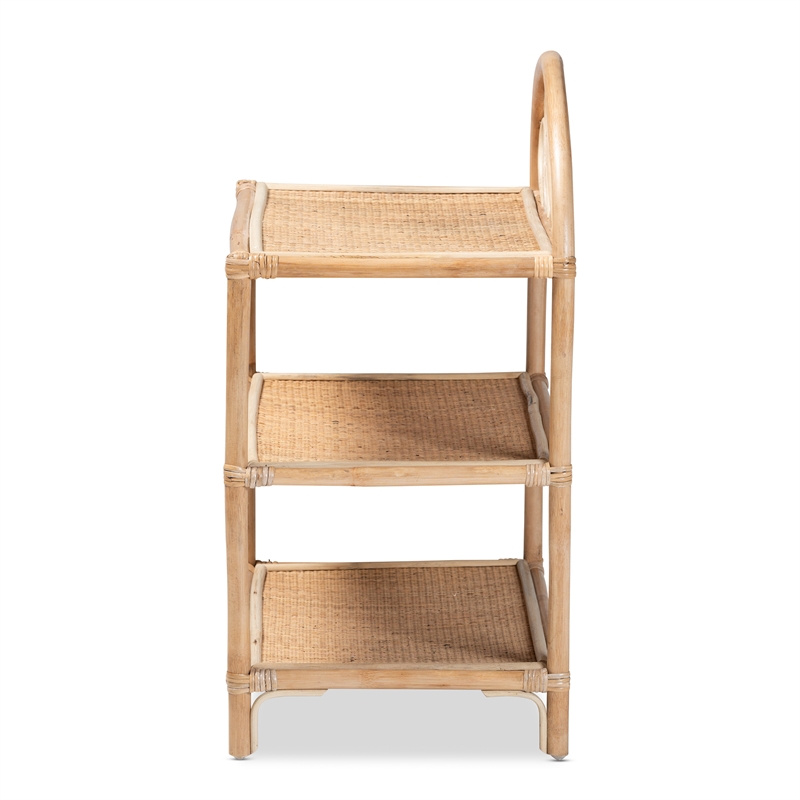 Baxton Studio Redell Modern Bohemian Natural Brown Rattan 3-Tier Display Shelf