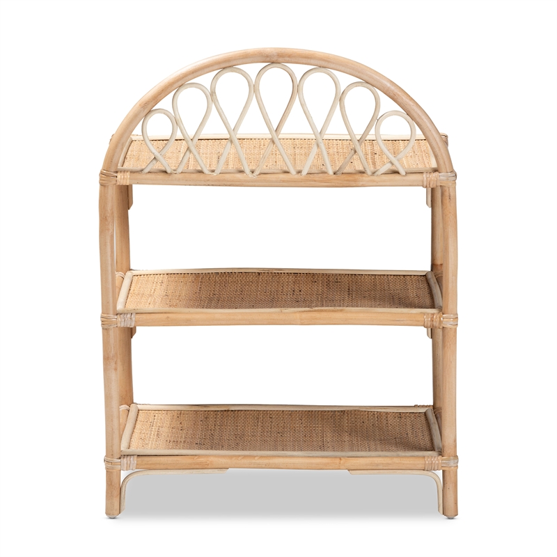 Baxton Studio Redell Modern Bohemian Natural Brown Rattan 3-Tier Display Shelf