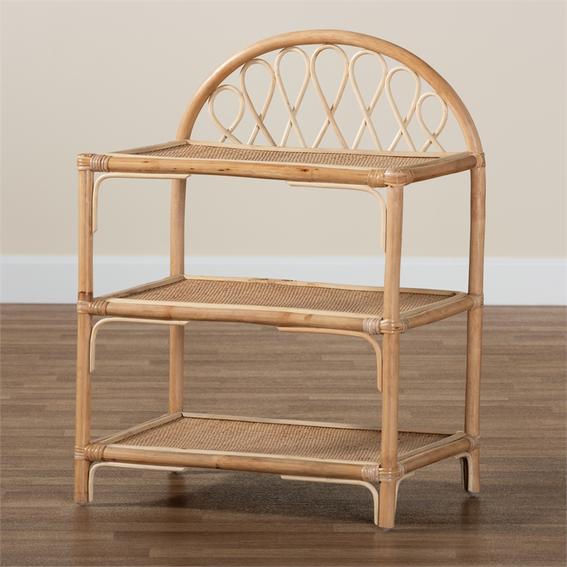 Baxton Studio Redell Modern Bohemian Natural Brown Rattan 3-Tier Display Shelf