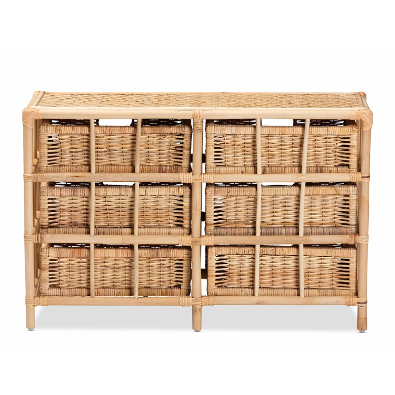 Baxton Studio Dariana Modern  Natural Brown Rattan 6-Drawer Storage Cabinet