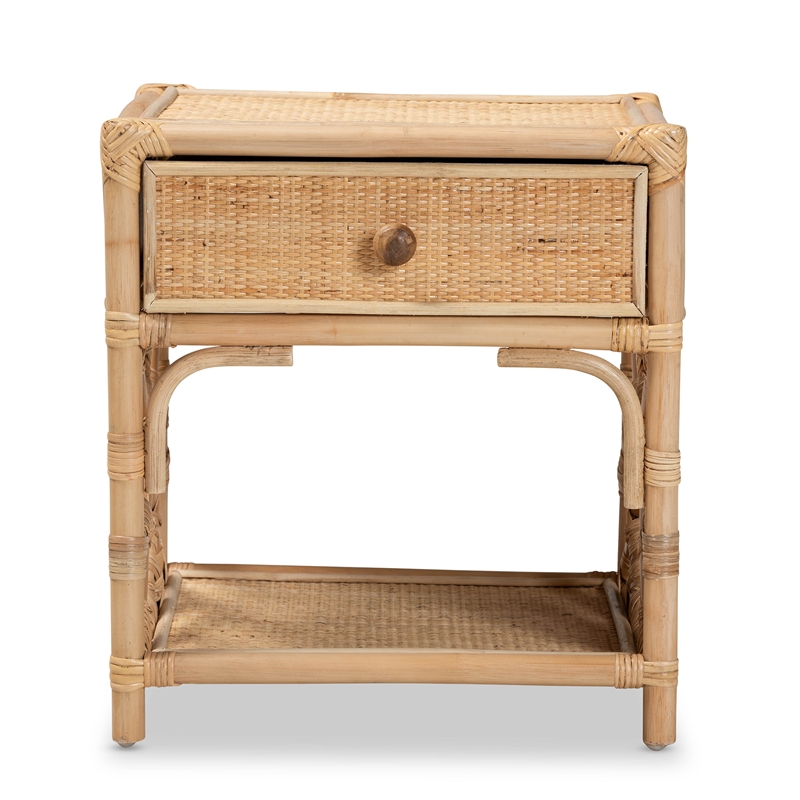 Baxton Studio Camara Modern Bohemian Natural Brown Rattan 1-Drawer Nightstand