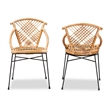 Baxton Studio Pro Modern  Brown Rattan and Black Metal 2-Piece Dining Chair Set