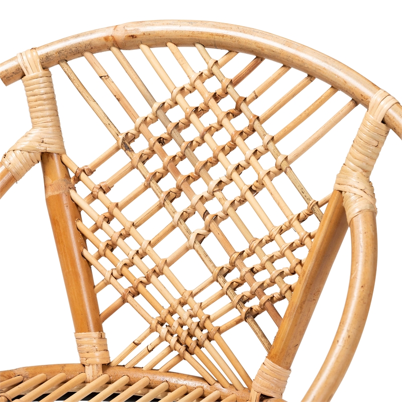 Baxton Studio Pro Modern  Brown Rattan and Black Metal 2-Piece Dining Chair Set