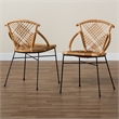Baxton Studio Pro Modern  Brown Rattan and Black Metal 2-Piece Dining Chair Set