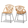 Baxton Studio Pro Modern  Brown Rattan and Black Metal 2-Piece Dining Chair Set