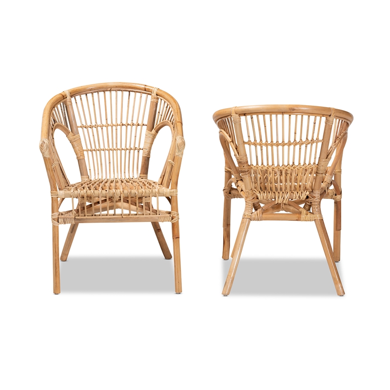 Baxton Studio Alleta Modern Natural Brown Rattan 2-Piece Dining Chair Set