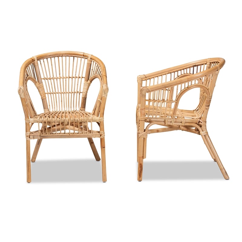 Baxton Studio Alleta Modern Natural Brown Rattan 2-Piece Dining Chair Set