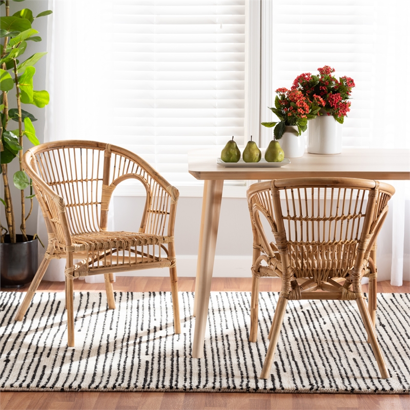 Baxton Studio Alleta Modern Natural Brown Rattan 2-Piece Dining Chair Set