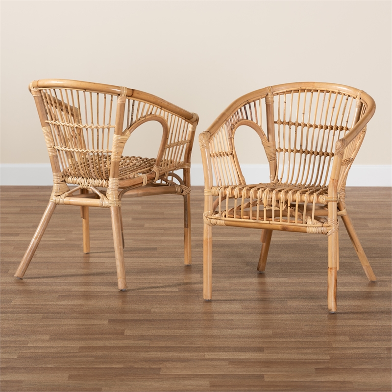 Baxton Studio Alleta Modern Natural Brown Rattan 2-Piece Dining Chair Set