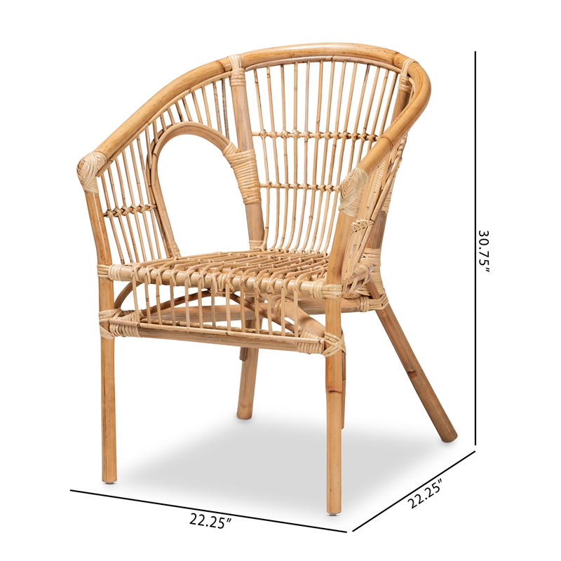Baxton Studio Alleta Modern Natural Brown Rattan 2-Piece Dining Chair Set