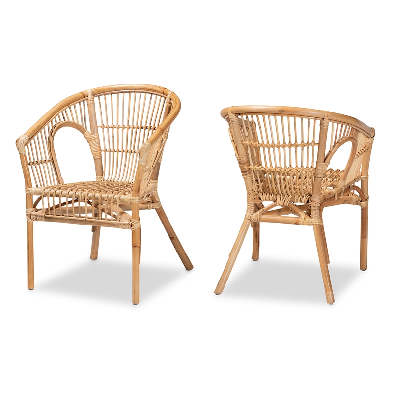 Baxton Studio Alleta Modern Natural Brown Rattan 2-Piece Dining Chair Set
