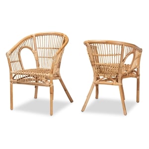 Baxton Studio Alleta Modern Natural Brown Rattan 2-Piece Dining Chair Set
