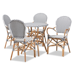 Baxton Studio Naila Black and White Plastic and Brown Rattan 5-Piece Dining Set