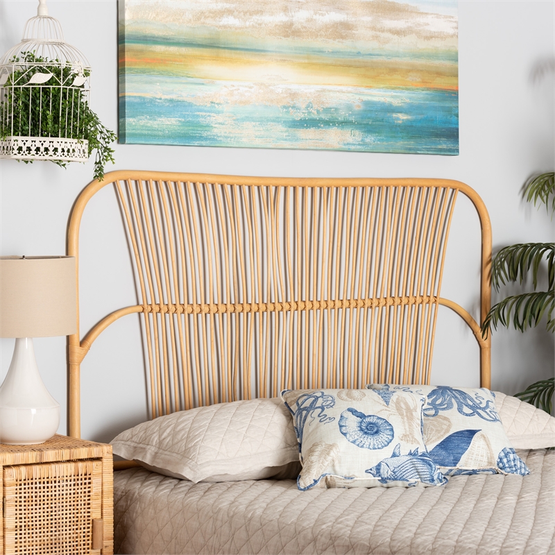 Baxton Studio Laina Modern Bohemian Brown Rattan Queen Size Wall-mount Headboard