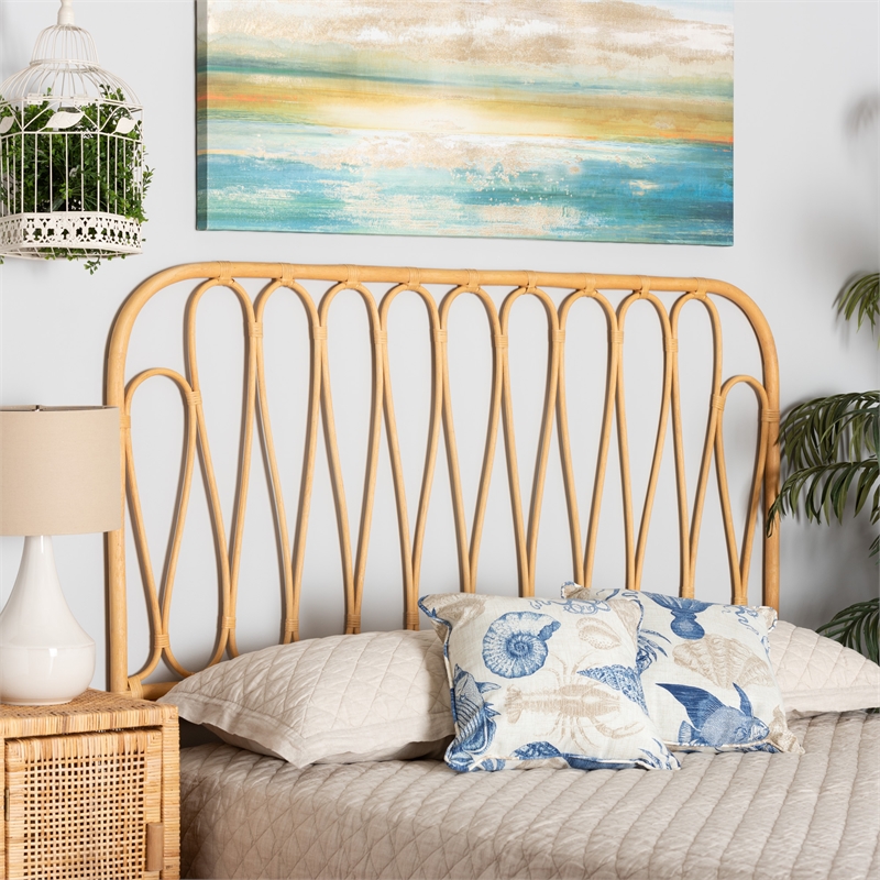 Baxton Studio Carrick Modern Brown Rattan Queen Size Wall-mount Headboard