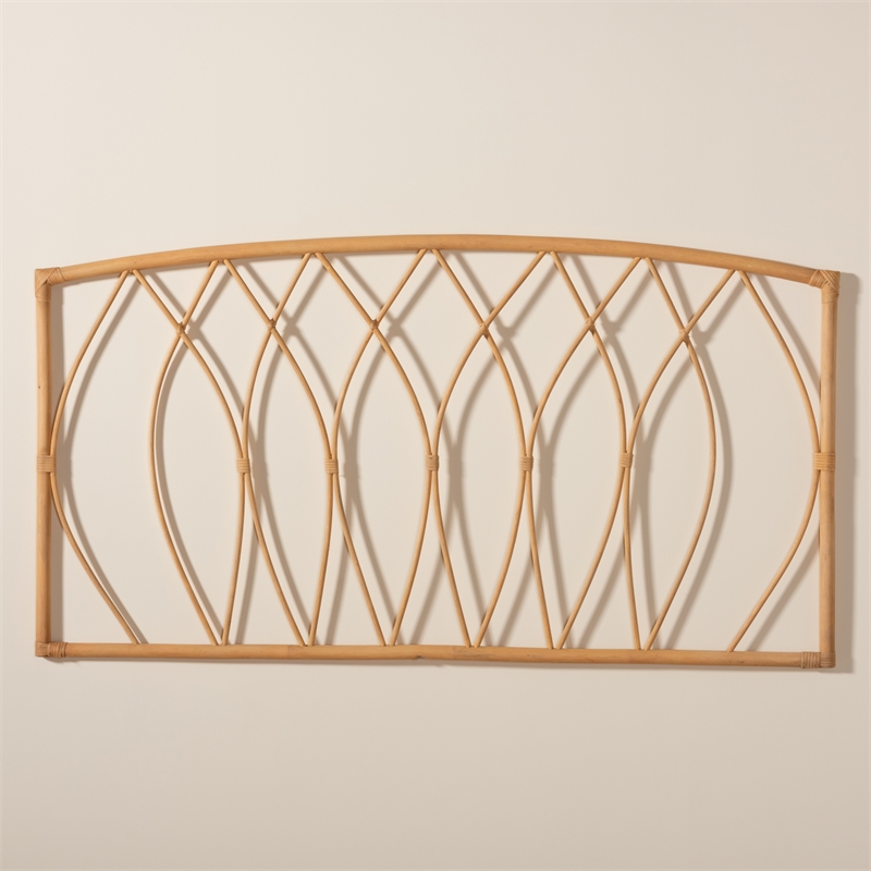 Baxton Studio Halia Modern Bohemian Brown Rattan Queen Size Wall-mount Headboard