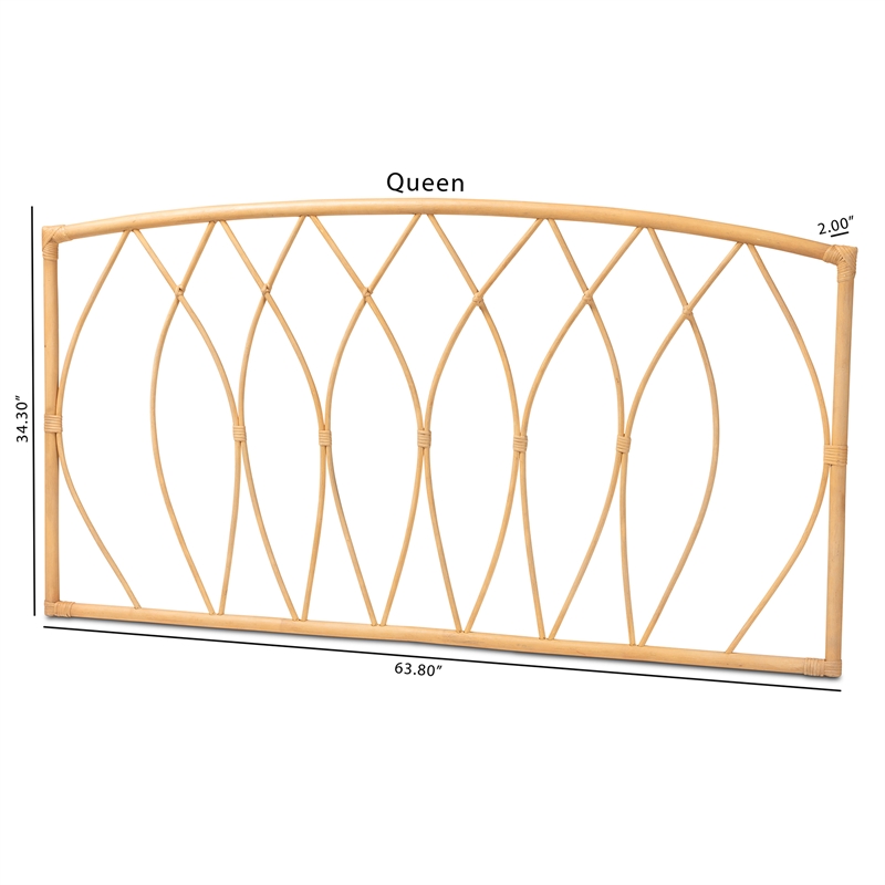 Baxton Studio Halia Modern Bohemian Brown Rattan Queen Size Wall-mount Headboard