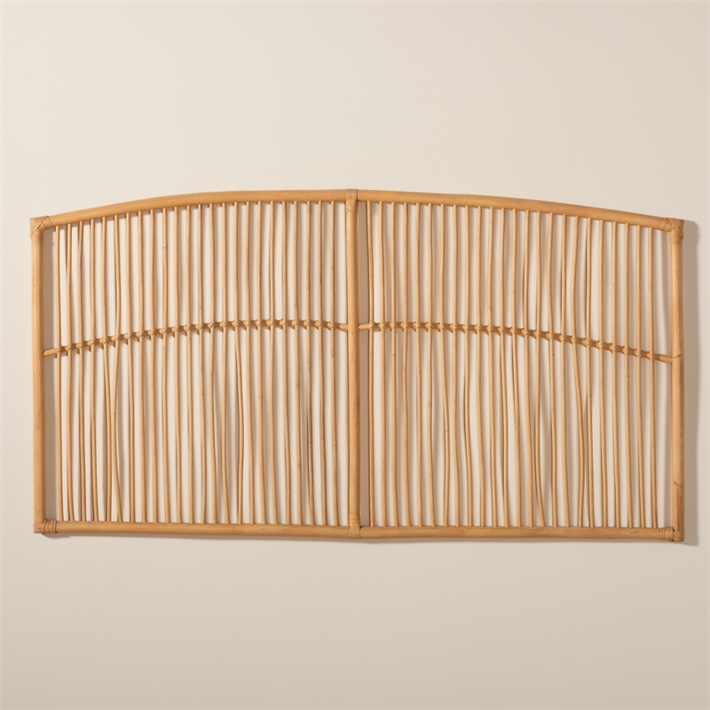 Baxton Studio Malvina Modern Brown Rattan Queen Size Wall-mount Headboard