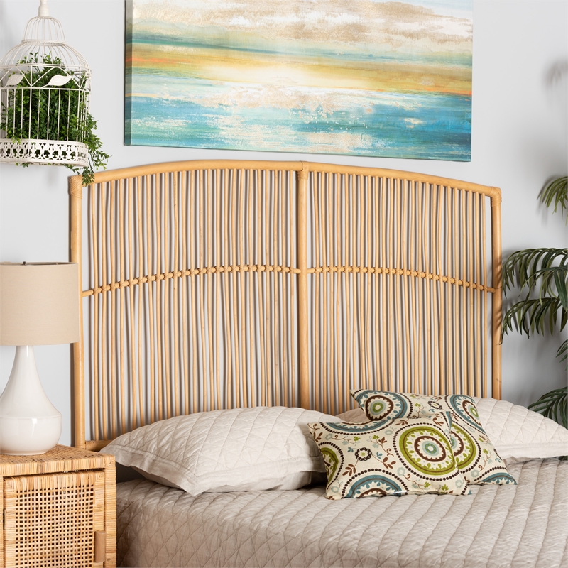 Baxton Studio Malvina Modern Brown Rattan Queen Size Wall-mount Headboard