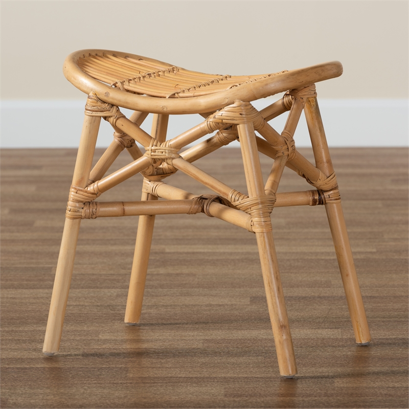 Baxton Studio Elgon Modern Bohemian Natural Brown Rattan Footstool