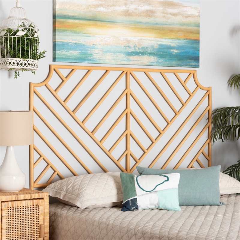 Baxton Studio Giza Modern  Brown Rattan Queen Size Wall-mount Headboard