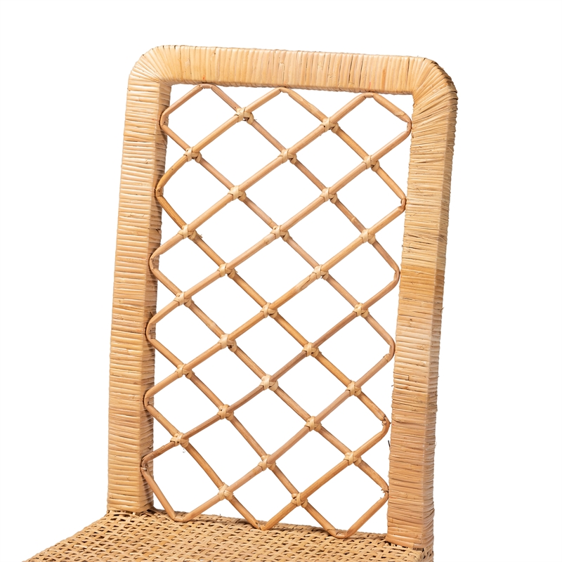 Baxton Studio Moscow Modern Brown Rattan and Brown Wood 2-Piece Dining Chair Set