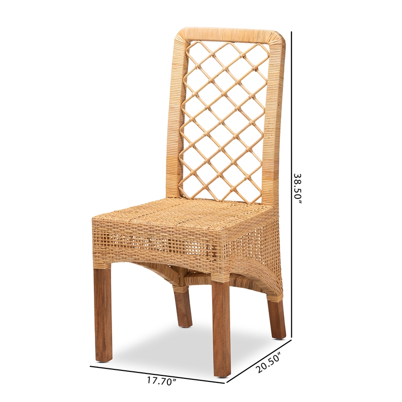 Baxton Studio Moscow Modern Brown Rattan and Brown Wood 2-Piece Dining Chair Set