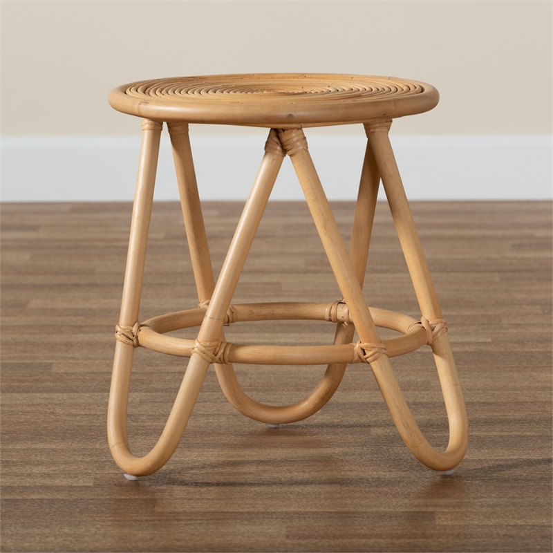 Baxton Studio Rinjani Modern Bohemian Natural Brown Rattan End Table