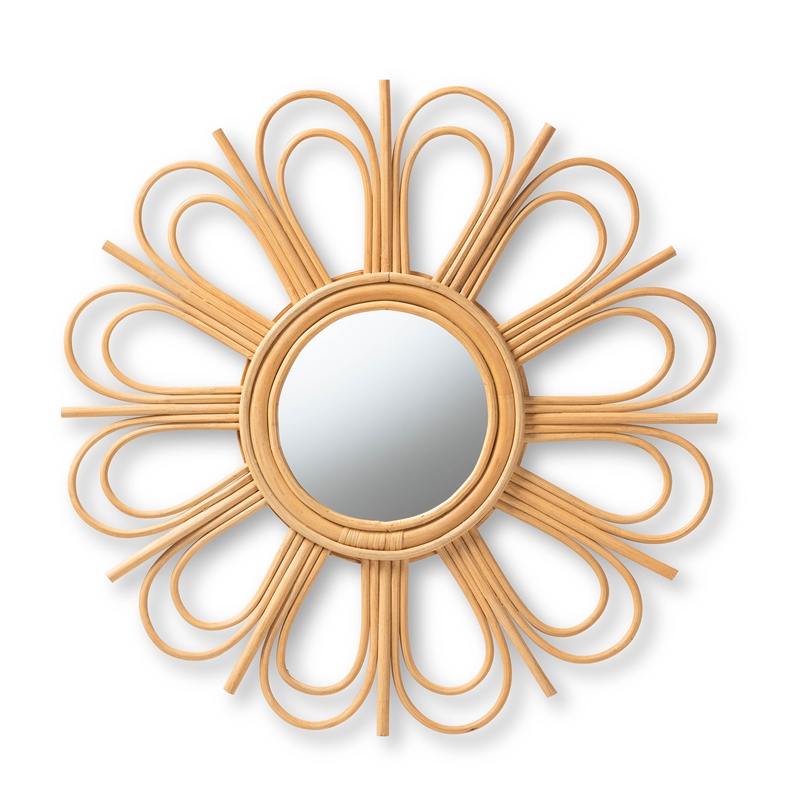 Baxton Studio Sakura Modern Bohemian Natural Brown Rattan Accent Wall Mirror