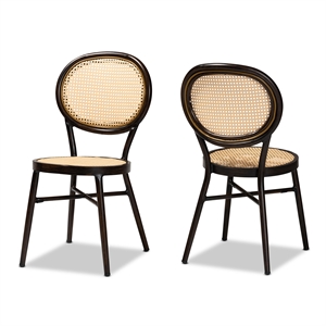 Baxton Studio Thalia  Brown Metal and  Rattan 2-Piece Outdoor Dining Chair Set