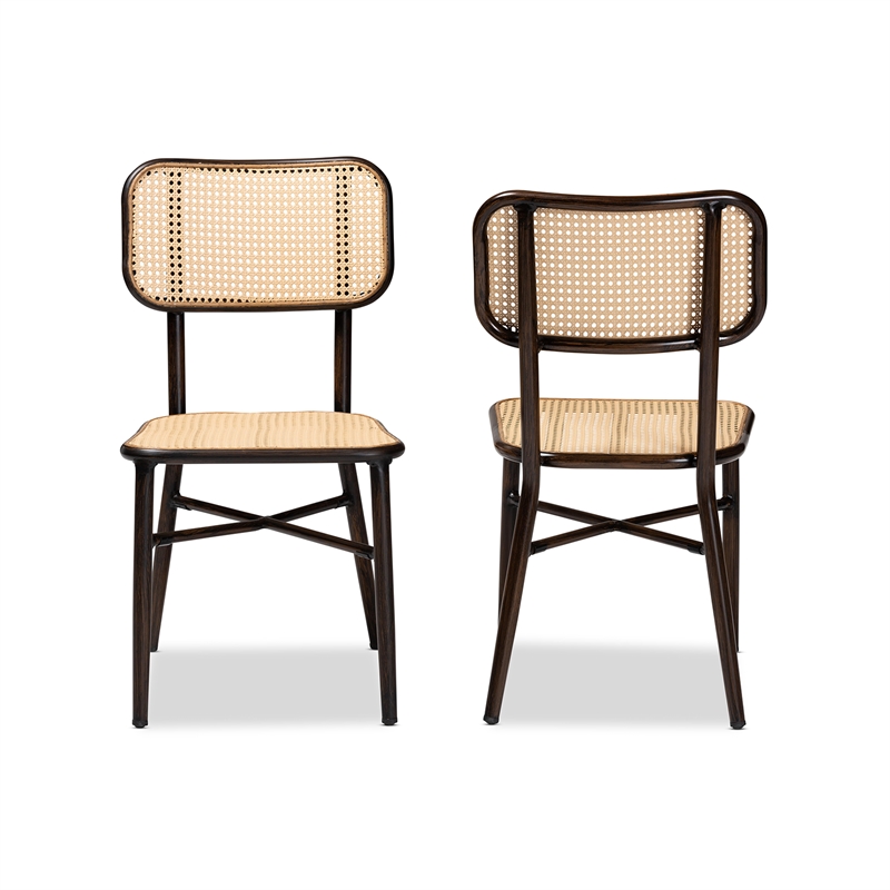 Baxton Studio Katina Brown  Metal and Rattan 2-Piece Outdoor Dining Chair Set