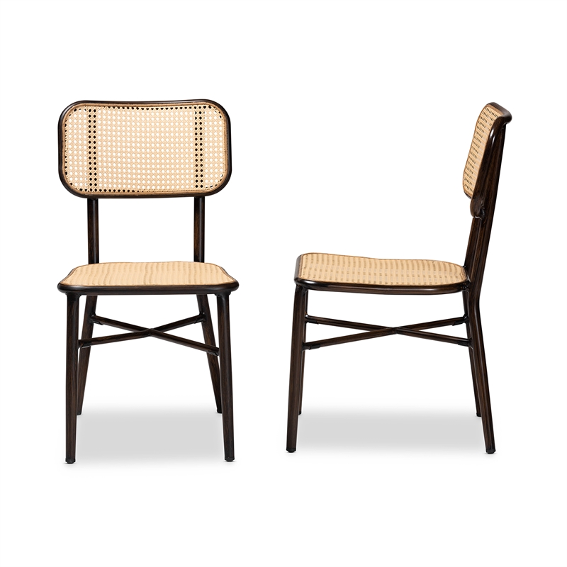 Baxton Studio Katina Brown  Metal and Rattan 2-Piece Outdoor Dining Chair Set