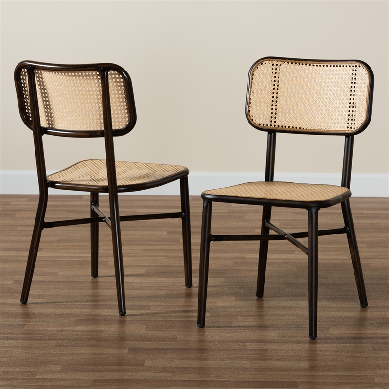 Baxton Studio Katina Brown  Metal and Rattan 2-Piece Outdoor Dining Chair Set