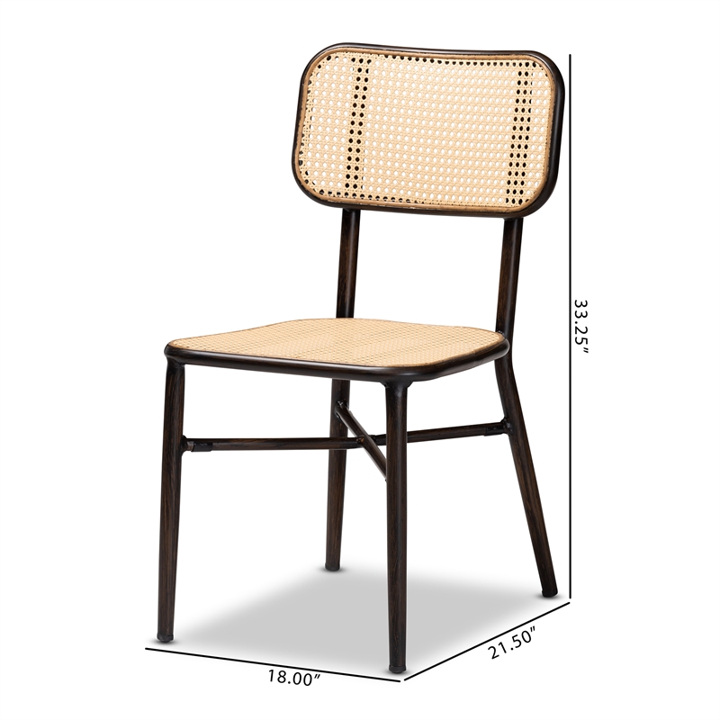 Baxton Studio Katina Brown  Metal and Rattan 2-Piece Outdoor Dining Chair Set